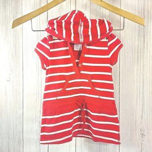 L.O.G.G Baby Girl Hooded Short Sleeve Striped Pocket Dress Red /White 6-9Months